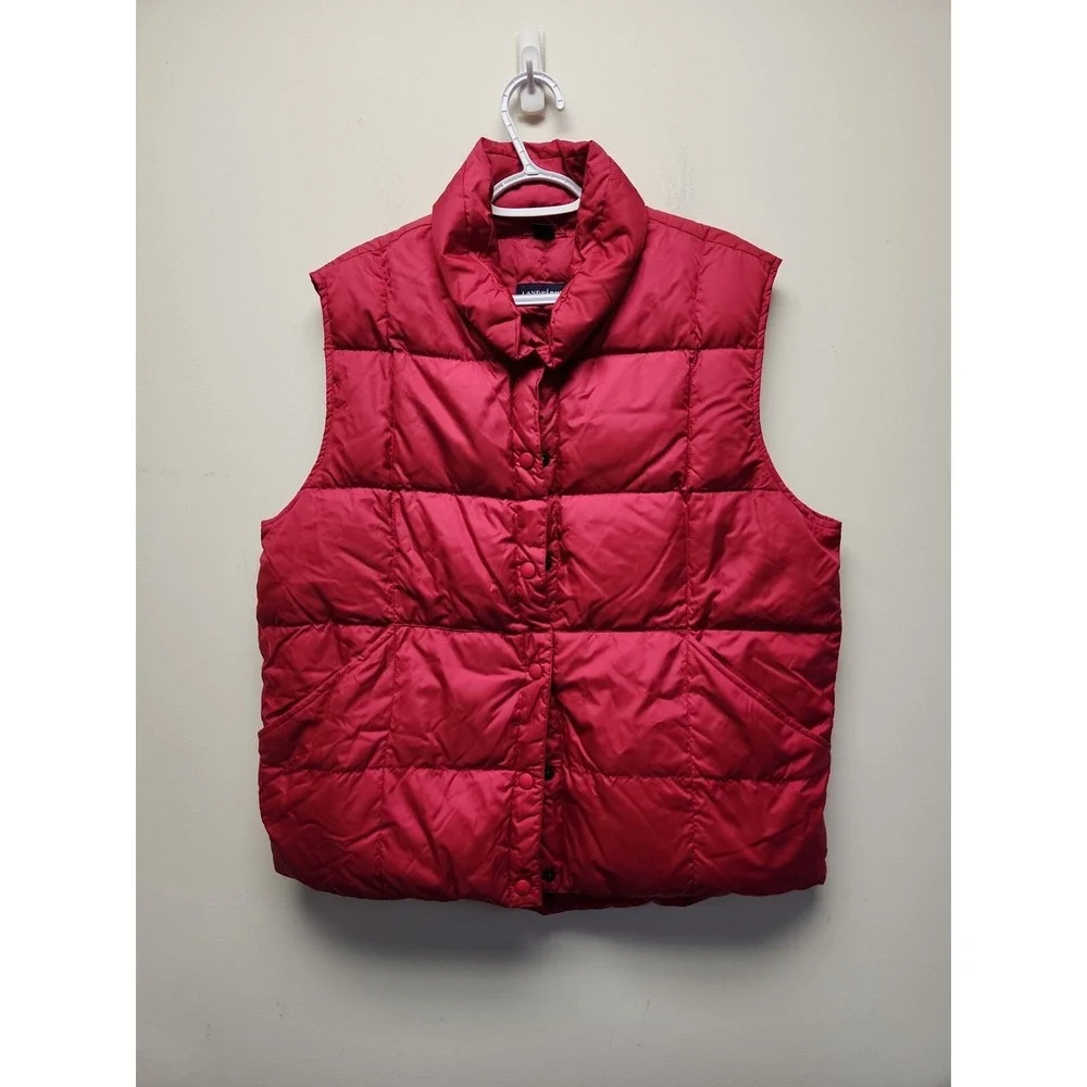 Lands' End Pink Puffer Vest Down Filled‎ Snap Closure  Girl's Sz L 12/14